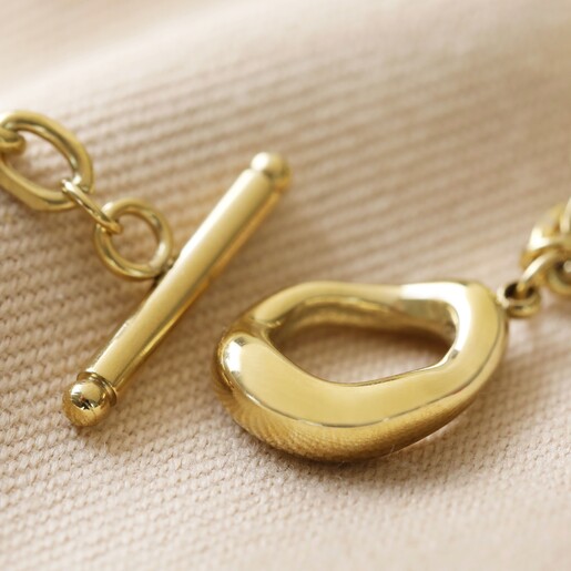 Gold Stainless Steel Organic T Bar Bracelet Fastening