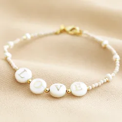 Love Semi Precious Stone Beaded Bracelet in Gold