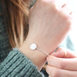 Disc and Figaro Chain Bracelet in Silver