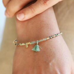 Green Semi-Precious Stone Beaded Bracelet in Gold
