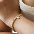 Plaited Rope Chain Bracelet with Pearl in Gold on Model