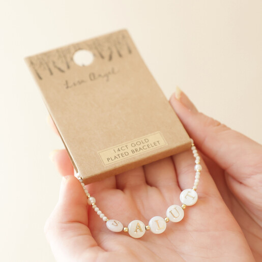 Salut Semi Precious Stone Beaded Bracelet in Gold on Card