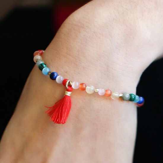 Semi-Precious Stone Bead Bracelet in Rainbow