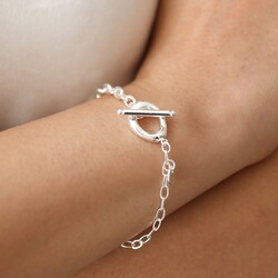 Silver Stainless Steel Organic T-Bar Bracelet