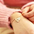 Model Wearing Personalised Double Wide Heart Charm Valentine's Bracelet