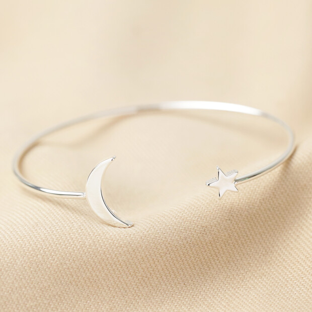 Silver Moon and Star Torque Bangle Silver Moon and Star Torque Bangle