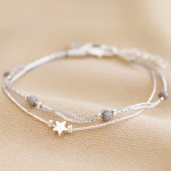 Star Bead Double Strand Bracelet in Silver