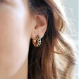 Black Geometric Enamel Hoop Earrings in Gold on Model