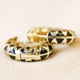 Black Geometric Enamel Hoop Earrings in Gold