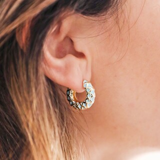 Blue Geometric Enamel Hoop Earrings in Gold