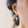 Model Wearing Blue Willow Bead Hoop Earrings in Gold