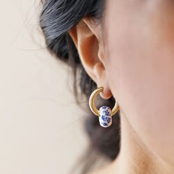 Blue Willow Bead Hoop Earrings in Gold