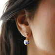 Model Wearing Blue Willow Stud Drop Earrings in Gold