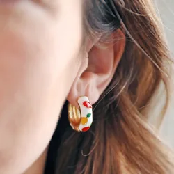 Colourful Cloisonné Fruits Hoop Earrings in Gold