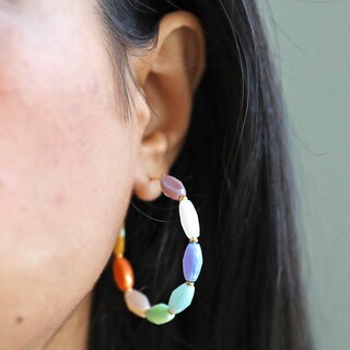 Colourful Glass Beaded Hoop Earrings in Gold