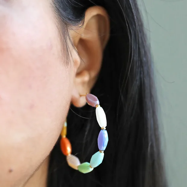 Colourful Glass Beaded Hoop Earrings in Gold Colourful Glass Beaded Hoop Earrings in Gold