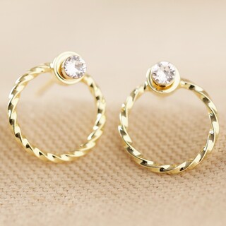 Crystal and Twisted Hoop Jacket Earrings in Gold