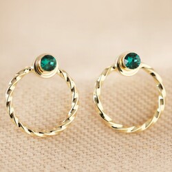 Emerald and Twisted Hoop Jacket Earrings in Gold