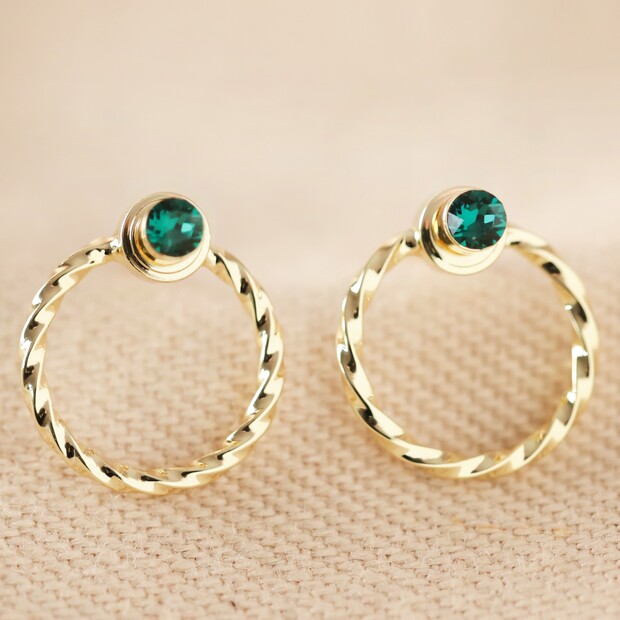 Emerald and Twisted Hoop Jacket Earrings in Gold Emerald and Twisted Hoop Jacket Earrings in Gold