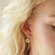 Model Wearing Freshwater Pearl Daisy Drop Earrings in Gold