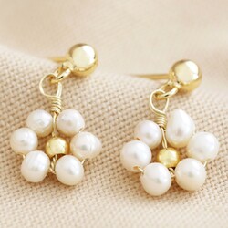Freshwater Pearl Daisy Drop Earrings in Gold