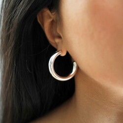 Large Chunky Hoop Earrings in Silver