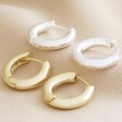 Medium Chunky Hoop Earrings in Gold and Silver on Fabric