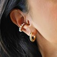 Medium Chunky Hoop Earrings in Gold and Pearl Ear Cuff on Model