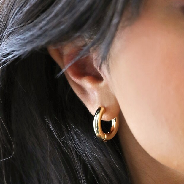 1.6mm Gold Plated Stainless Steel Round Huggie Hoop Earring | Men's Earrings