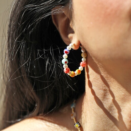 Chunky Gold Plated Hoop Earrings Big Glass Bead Earrings Large Colourful  Hoops Handmade Earrings UK Multicoloured Beaded Hoops - Etsy