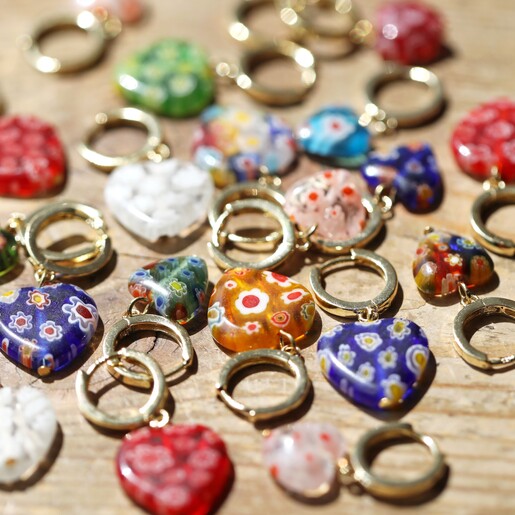 Millefiori Colourful Heart Bead Huggie Hoop Earrings
