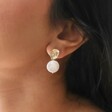 Model Wearing Molten Pearl Drop Earrings in Gold