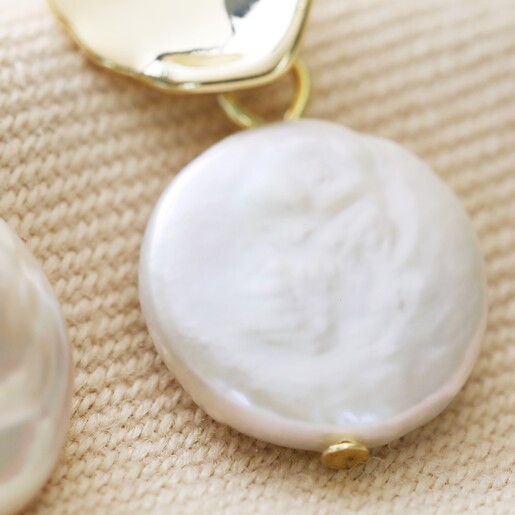 Molten Pearl Earrings Close-up Molten Pearl Drop Earrings in Gold Close-up