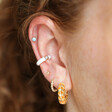 Stacked Orange Geometric Enamel Hoop Earrings in Gold on Model