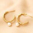 Gold Hoop Earrings with Pearl on White Background