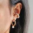 Gold Hoop Earrings with Pearl Worn with Others