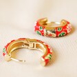 Shot of Open and Closed Red Floral Enamel Hoop Earrings in Gold