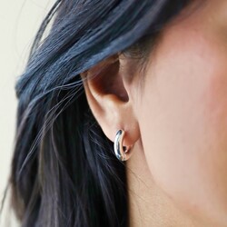 Small Chunky Huggie Hoop Earrings in Silver