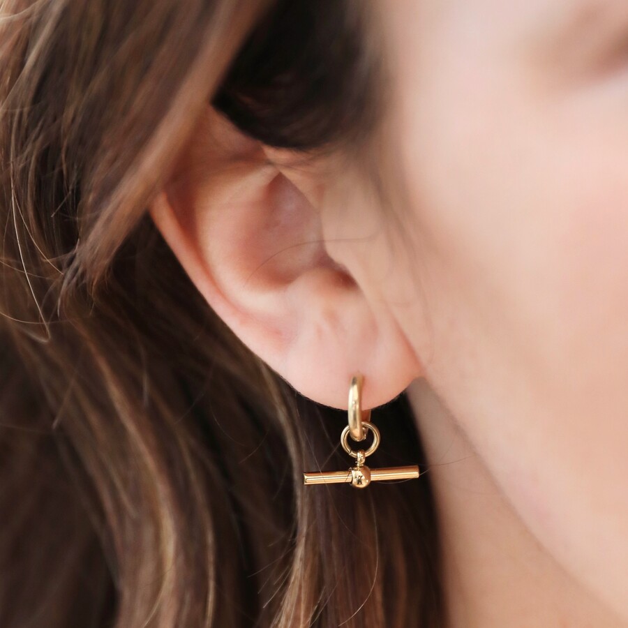 Gold coloured stainless steel earrings, hoop earrings, 15 mm, white crystals