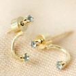Tiny Blue Swarovski Crystal Jacket Earrings in Gold on fabric