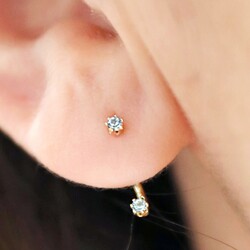 Tiny Blue Swarovski Crystal Jacket Earrings in Gold