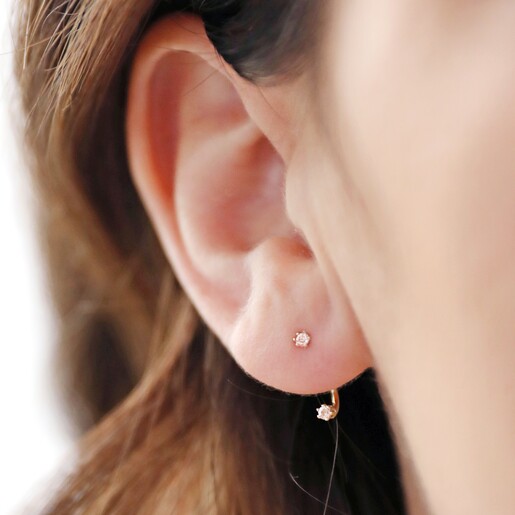 Tiny Lilac Swarovski Crystal Jacket Earrings in Gold on model