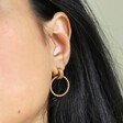Gold Twisted Drop Hoops on Model