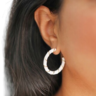 White Enamel Rope Hoop Earrings in Gold