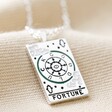 Close-up of Enamel The Fortune Tarot Card Necklace in Silver