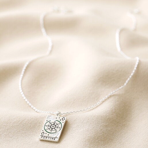 Enamel The Fortune Tarot Card Necklace in Silver Full Length