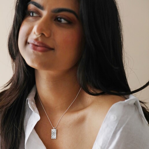 Enamel The Fortune Tarot Card Necklace in Silver on Model