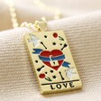 Close-up of Enamel Love Tarot Card Style Necklace in Gold