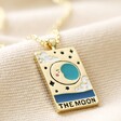Close-up of Enamel The Moon Tarot Card Necklace in Gold
