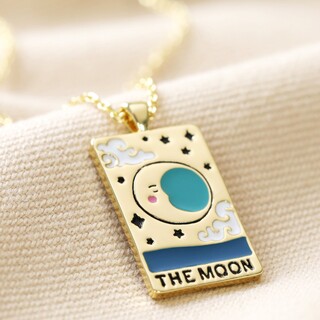 Enamel The Moon Tarot Card Necklace in Gold